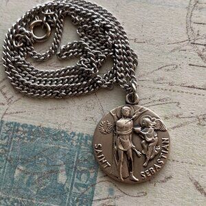 Saint Sebastian Sterling Silver Medal Pendant with chain